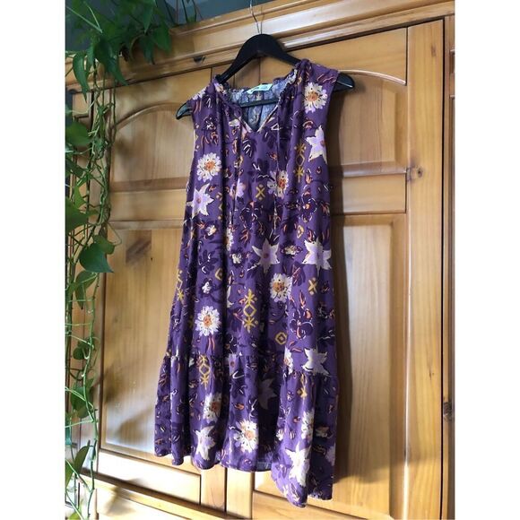 Sonoma Dress Womens Size XL Purple Floral Linen Rayon Blend  Boho - Picture 6 of 13